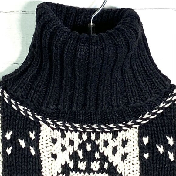 Vintage Amanda Fielding Chunky Turtleneck Tunic Sweater Black White Geometric L - Picture 2 of 6